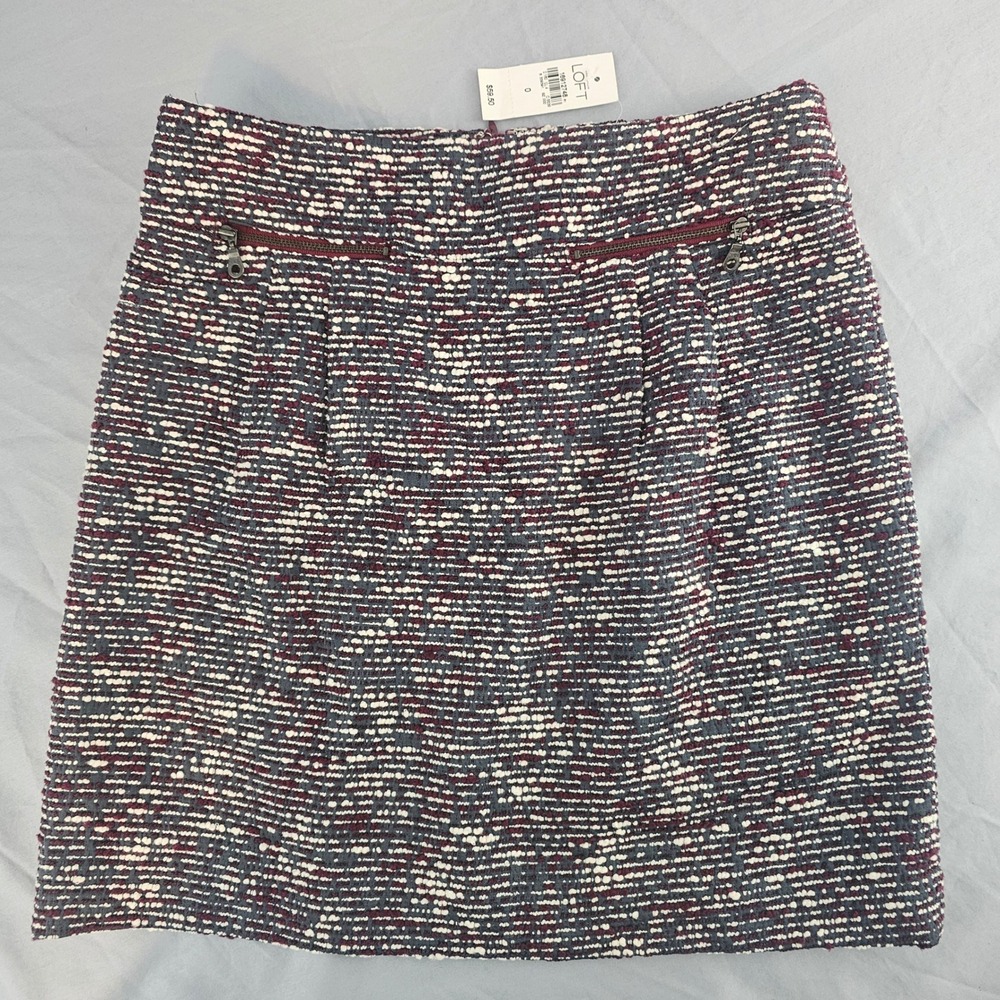 Ann Taylor LOFT Size 0 Bubbly Tweed Burgundy Gray White Zip Lined Skirt NWT L706